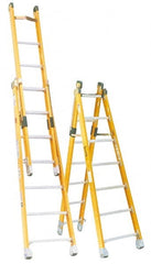 Made in USA - 7' High, Type IAA Rating, Fiberglass Extension Ladder - Benchmark Tooling