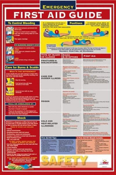 NMC - 18" Wide x 24" High Laminated Paper Emergency First Aid Information Poster - English - Benchmark Tooling