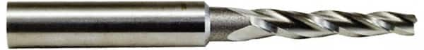 Made in USA - 10° Taper Angle per Side, 1/16" Small End Diam, 3/4" LOC, High Speed Steel 3 Flute Tapered Square End Mill - 2-7/8" OAL, 3/8" Shank Diam, Spiral Flute - Benchmark Tooling