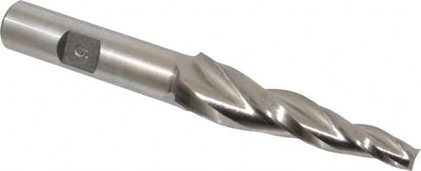 Made in USA - 5° Taper Angle per Side, 1/4" Small End Diam, 2-1/4" LOC, High Speed Steel 3 Flute Tapered Square End Mill - 4-1/4" OAL, 1/2" Shank Diam - Benchmark Tooling