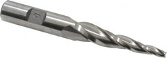 Made in USA - 5° Taper Angle per Side, 5/32" Small End Diam, 2" LOC, High Speed Steel 3 Flute Tapered Square End Mill - 3-7/8" OAL, 1/2" Shank Diam, Spiral Flute - Benchmark Tooling