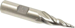 Made in USA - 10° Taper Angle per Side, 1/16" Small End Diam, 1" LOC, High Speed Steel 3 Flute Tapered Square End Mill - 2-7/8" OAL, 1/2" Shank Diam, Spiral Flute - Benchmark Tooling