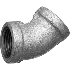 Galvanized Pipe Fittings; Material: Galvanized Malleable Iron; Fitting Shape: 45 ™ Elbow; Thread Standard: NPT; End Connection: Threaded; Class: 150; Lead Free: Yes; Standards: ASME ™B1.20.1;  ™ASTM ™A197;  ™ASME ™B16.3