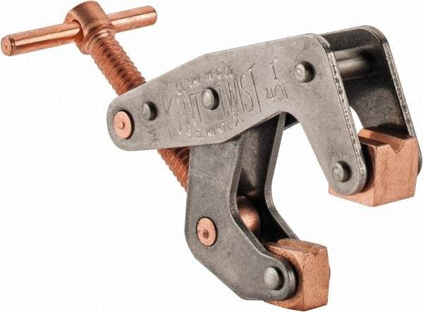 Kant Twist - 350 Lb, 1" Max Opening, 1/2" Open Throat Depth, 1/2" Closed Throat Depth, Cantilever Clamp - High Tensile Steel Jaw, T-Handle, 2-1/8" OAL, 1-3/4" Max Width - Benchmark Tooling