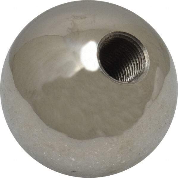 Gibraltar - 3/8-24 Thread, 1.38" Diam, Threaded Hole Ball Knob - Natural, Stainless Steel, Smooth Grip, 5/8" Hole Depth - Benchmark Tooling