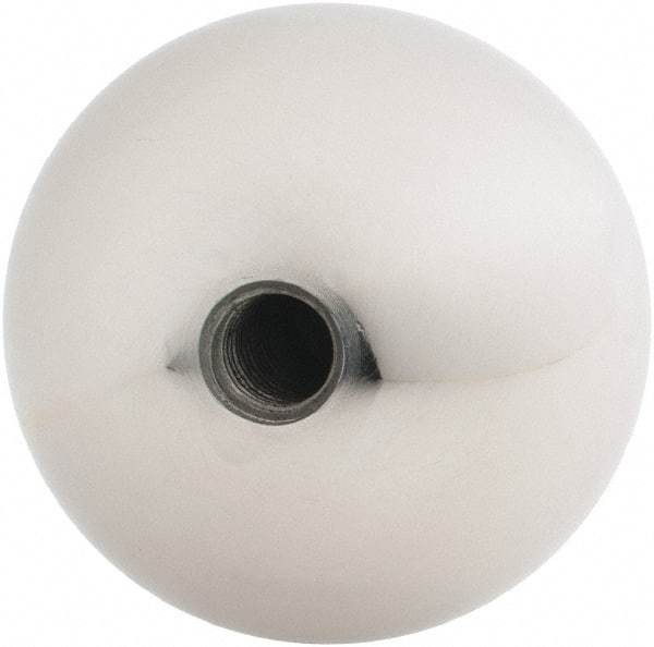 Gibraltar - 3/8-16 Thread, 1.88" Diam, Threaded Hole Ball Knob - Natural, Stainless Steel, Smooth Grip, 3/4" Hole Depth - Benchmark Tooling