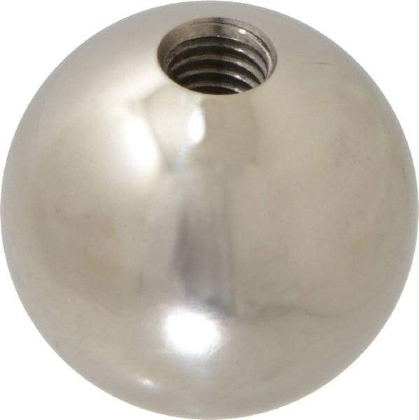 Gibraltar - 1/2-13 Thread, 1.88" Diam, Threaded Hole Ball Knob - Natural, Stainless Steel, Smooth Grip, 3/4" Hole Depth - Benchmark Tooling