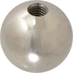 Gibraltar - 1/2-13 Thread, 1.88" Diam, Threaded Hole Ball Knob - Natural, Stainless Steel, Smooth Grip, 3/4" Hole Depth - Benchmark Tooling