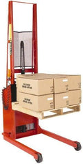 Wesco Industrial Products - 1,000 Lb Capacity, 76" Lift Height, Battery Powered Stacker - 3/4" Lowered Height, 13" Load Center, 25" Fork Length, 25" Overall Width - Benchmark Tooling