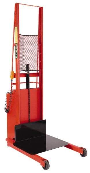 Wesco Industrial Products - 1,000 Lb Capacity, 60" Lift Height, Battery Powered Stacker - 5-3/4" Lowered Height, 15" Load Center, 24" Fork Length, 24" Overall Width - Benchmark Tooling