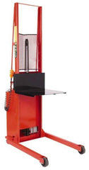 Wesco Industrial Products - 1,000 Lb Capacity, 68" Lift Height, Battery Powered Stacker - 5-3/4" Lowered Height, 15" Load Center, 24" Fork Length, 24" Overall Width - Benchmark Tooling