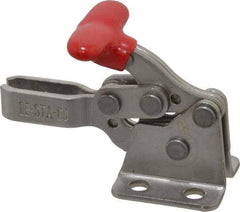 De-Sta-Co - 200 Lb Holding Capacity, Horizontal Handle, Manual Hold Down Toggle Clamp - 170° Handle Movement, 90° Bar Opening, U-Bar, Flanged Base, Electro-Plated Zinc, Stainless Steel - Benchmark Tooling