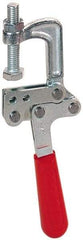 De-Sta-Co - 3558.58 N Load Capacity, 1.25" Throat Depth, 8.28" OAL, Stainless Steel, C Style Plier Clamp - 1.78" Max Jaw Capacity, 1/2-13 Spindle, 2.94" Open Throat Height, Red Handle, Spindle End - Benchmark Tooling