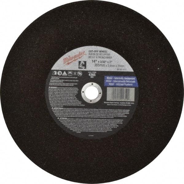 Milwaukee Tool - 14" 36 Grit Aluminum Oxide Cutoff Wheel - 3/32" Thick, 1" Arbor, 4,365 Max RPM, Use with Angle Grinders - Benchmark Tooling