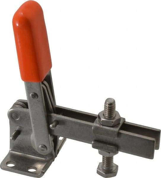 Lapeer - 100 Lb Holding Capacity, Vertical Handle, Manual Hold Down Toggle Clamp - 63° Handle Movement, 95° Bar Opening, U-Bar, Flanged Base, Stainless Steel - Benchmark Tooling