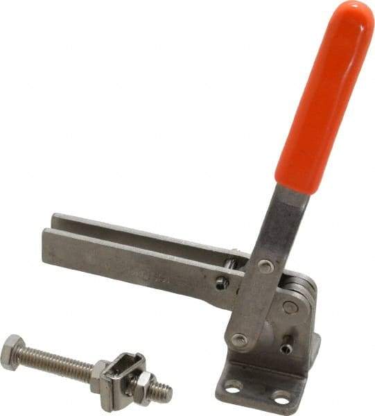 Lapeer - 200 Lb Holding Capacity, Vertical Handle, Manual Hold Down Toggle Clamp - 60° Handle Movement, 110° Bar Opening, U-Bar, Flanged Base, Stainless Steel - Benchmark Tooling