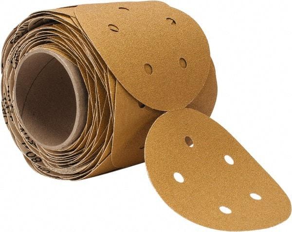 3M - 5" Diam, 80 Grit Aluminum Oxide Adhesive PSA Disc - Medium Grade, Gold, F Weighted Backing, Flexible, Use with Random Orbital Sanders - Benchmark Tooling