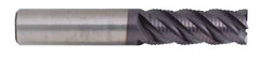 Kennametal - 3/4" Diam, 1-1/2" LOC, 6 Flute Solid Carbide 0.05" Corner Radius Roughing End Mill - AlTiN Finish, 4" OAL, 3/4" Shank Diam, Single End, Centercutting, 40° Helix - Benchmark Tooling