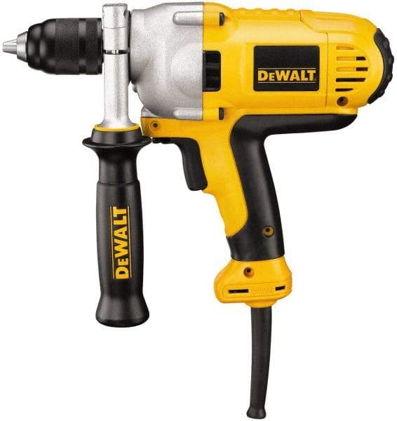 DeWALT - 1/2" Keyless Chuck, 0 to 1,250 RPM, Mid-Handle Grip Electric Drill - 10 Amps, Reversible, Includes 360° Locking Side Handle with Soft Grip - Benchmark Tooling