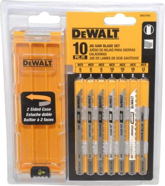 DeWALT - 10 Piece, 3" to 4" Long, 6 to 18 Teeth per Inch, Bi-Metal and High Carbon Steel Jig Saw Blade Set - U-Shank - Benchmark Tooling