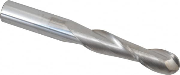 Niagara Cutter - 1/2" Diam, 2" LOC, 2 Flute Solid Carbide Ball End Mill - Uncoated, Single End, 4" OAL, 1/2" Shank Diam, Spiral Flute - Benchmark Tooling