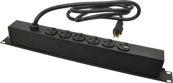 Wiremold - 6 Outlets, 120 Volts, 20 Amps, 6' Cord, Power Outlet Strip - Rack Mount, 6 Back NEMA Configuration, 19" Strip, cULus Recognized - Benchmark Tooling