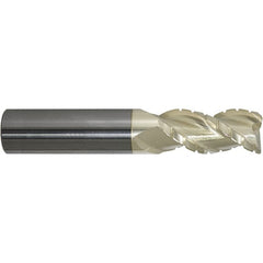 ProMax - 3/4" Diam, 1" LOC, 3 Flute Solid Carbide Roughing & Finishing Corner Radius End Mill - ZrN Finish, 3" OAL, 3/4" Shank Diam, Weldon Shank, 40° Helix, Centercutting, Stub Length - Benchmark Tooling