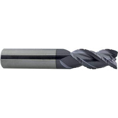ProMax - 1/4" Diam, 3/4" LOC, 3 Flute Solid Carbide Roughing & Finishing Corner Radius End Mill - AlTiN Finish, 2-1/2" OAL, 1/4" Shank Diam, Straight Shank, 40° Helix, Centercutting - Benchmark Tooling