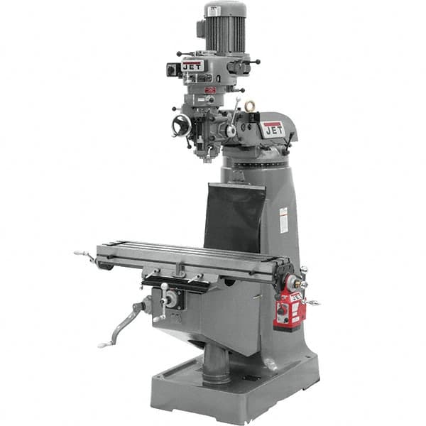 Jet - 9" Table Width x 42" Table Length, Variable Speed Pulley Control, 1 Phase Knee Milling Machine - R8 Spindle Taper, 2 hp - Benchmark Tooling