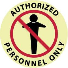 NMC - Authorized Personnel Only, Anti-Skid Polyester Floor Sign - Round, Red & Black on Yellow (Glow), Adhesive Backed, For Security & Admittance - Benchmark Tooling