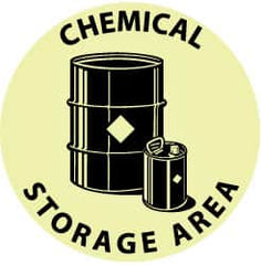 NMC - Chemical Storage Area, Anti-Skid Pressure-Sensitive Vinyl Floor Sign - Round, Black on Yellow, Adhesive Backed, For Hazardous Materials - Benchmark Tooling