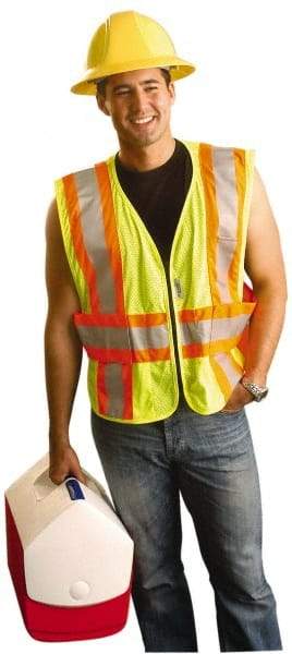 OccuNomix - Size XL/2XL High Visibility Yellow Mesh Expandable Vest - 50 to 56" Chest, ANSI 107-2015, Zipper Closure, 3 Pockets, Polyester - Benchmark Tooling