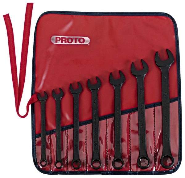 Proto - 7 Piece, 3/8" to 3/4", 12 Point Combination Wrench Set - Inch Measurement Standard, Black Oxide Finish, Comes in Nylon Roll - Benchmark Tooling