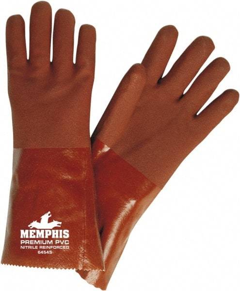 MCR Safety - Size L (9), 14" Long, 28 mil Thick, Supported, PVC Chemical Resistant Gloves - Rough Finish, Fleece/Jersey Lined, Red - Benchmark Tooling