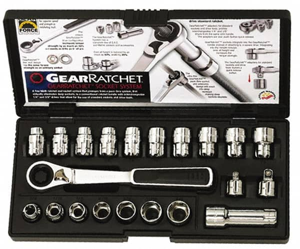 GearWrench - 21 Piece 3/8" Drive Socket Set - 3/8" to 3/4" (10mm to 19mm) Range, Inch/Metric Measurement Standard - Benchmark Tooling