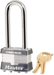 Master Lock - 2-1/2" Shackle Clearance, Keyed Alike Laminated Steel Padlock - 5/16" Shackle Diam, Steel - Benchmark Tooling