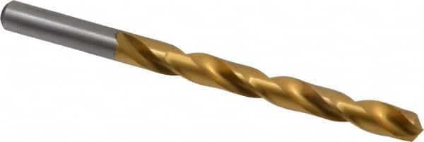 Chicago-Latrobe - Letter T 135° High Speed Steel Jobber Drill - TiN Finish, Right Hand Cut, Spiral Flute, Straight Shank, 4-7/8" OAL, Split Point - Benchmark Tooling