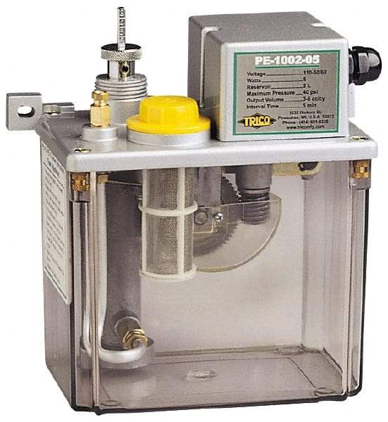 Trico - 2 L Reservoir Capacity, 3 - 6 cm Output per Cycle, 3 - 6 cm Output per Hour, Electric Central Lubrication System - 60 Min Interval Between Cycles, 130mm Wide x 225mm High, 110 Volts, Oil, 5/16-24 Outlet Thread - Benchmark Tooling