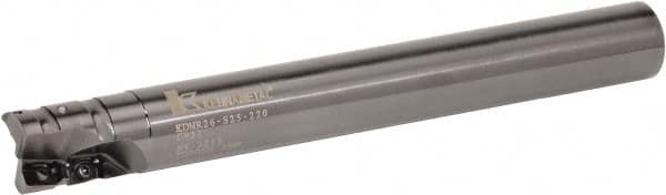 Kennametal - 25mm Cut Diam, 28mm Max Depth of Cut, 25mm Shank Diam, 220mm OAL, Indexable Square Shoulder Helical End Mill - GOMT 13T3.., JOMT 13T3.. Inserts, Cylindrical Shank, 0° Lead Angle, Series KDMR - Benchmark Tooling