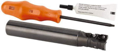 Kennametal - 16mm Cut Diam, 19mm Max Depth of Cut, 16mm Shank Diam, 80mm OAL, Indexable Square Shoulder Helical End Mill - GOMT 08T2.., JOMT 08T2.. Inserts, Weldon Shank, 0° Lead Angle, Series KDMR - Benchmark Tooling