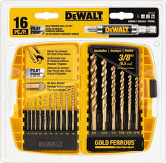 DeWALT - 1/16 to 3/8", 135° Point, Gold Ferrous Oxide Finish, High Speed Steel Maintenance Length Drill Bit Set - Benchmark Tooling