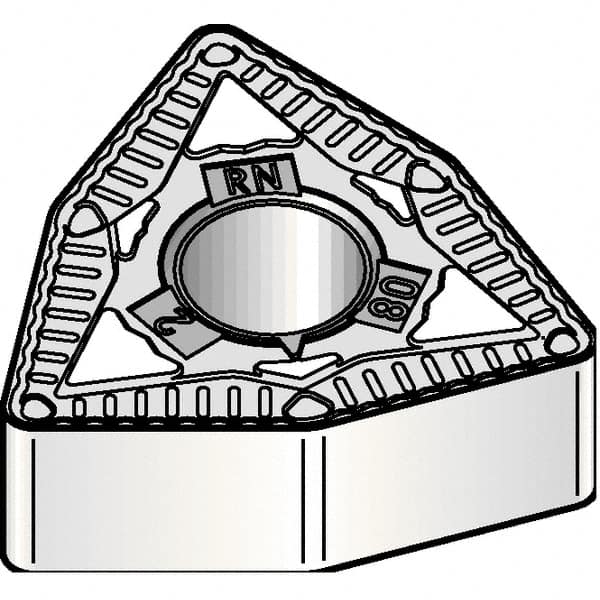 Kennametal - WNMG332 RN Grade KCP10B Carbide Turning Insert - TiCN/Al2O3/TiOCN Finish, 80° Trigon, 3/8" Inscr Circle, 3/16" Thick, 1/32" Corner Radius - Benchmark Tooling