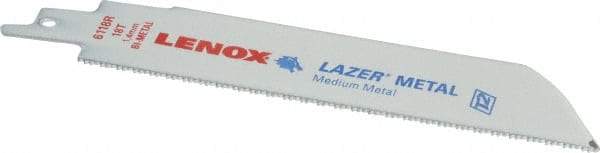 Lenox - 6" Long x 1" Thick, Bi-Metal Reciprocating Saw Blade - Straight Profile, 18 TPI, Toothed Edge - Benchmark Tooling