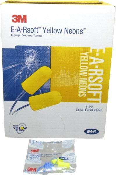 3M - Disposable, Corded, 33 dB Earplugs - Yellow, 200 Pairs - Benchmark Tooling