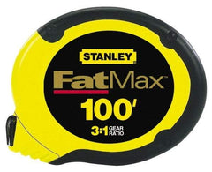 Stanley - 100' x 3/8" Yellow Blade Tape Measure - 1/8" Graduation, Inch Graduation Style, Yellow/Black Case - Benchmark Tooling