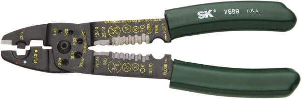 SK - 8-1/2" OAL, 10 AWG Capacity, Crimper/Cutter - 1" Jaw Length x 1/8" Jaw Width, Plastisol Handle - Benchmark Tooling