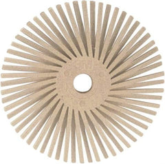 3M - 3" 120 Grit Ceramic Tapered Disc Brush - Fine Grade, Plain Hole Connector, 1" Trim Length, 0.37" Arbor Hole - Benchmark Tooling