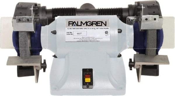 Palmgren - 8" Wheel Diam x 1" Wheel Width, 3/4 hp Grinder - 5/8" Arbor Hole Diam, 1 Phase, 3,450 Max RPM, 120/240 Volts - Benchmark Tooling