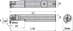 Kennametal - A-A4E, Internal, Left Hand, 16mm Max Depth of Cut, 4mm Min Groove Width, Indexable Grooving Tool Holder - A4..04.. Insert Compatibility, 40mm Shank Width, 300mm OAL, Through Coolant - Benchmark Tooling