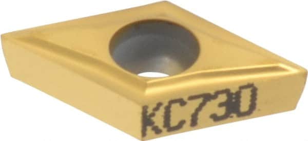 Kennametal - DCGT21.50 LF Grade KC730 Carbide Turning Insert - TiN Finish, 55° Diamond, 1/4" Inscr Circle, 3/32" Thick, 0.0039" Corner Radius - Benchmark Tooling
